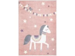 Tapis Pour Chambre D'enfant Cheval Rose Et Blanc 140x200cm