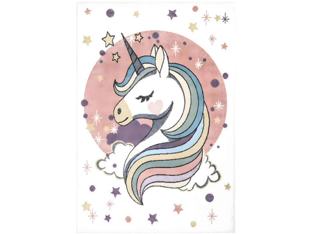 Tapis Pour Chambre D'enfant Blanc Motif Licorne Multicolore 140x200cm
